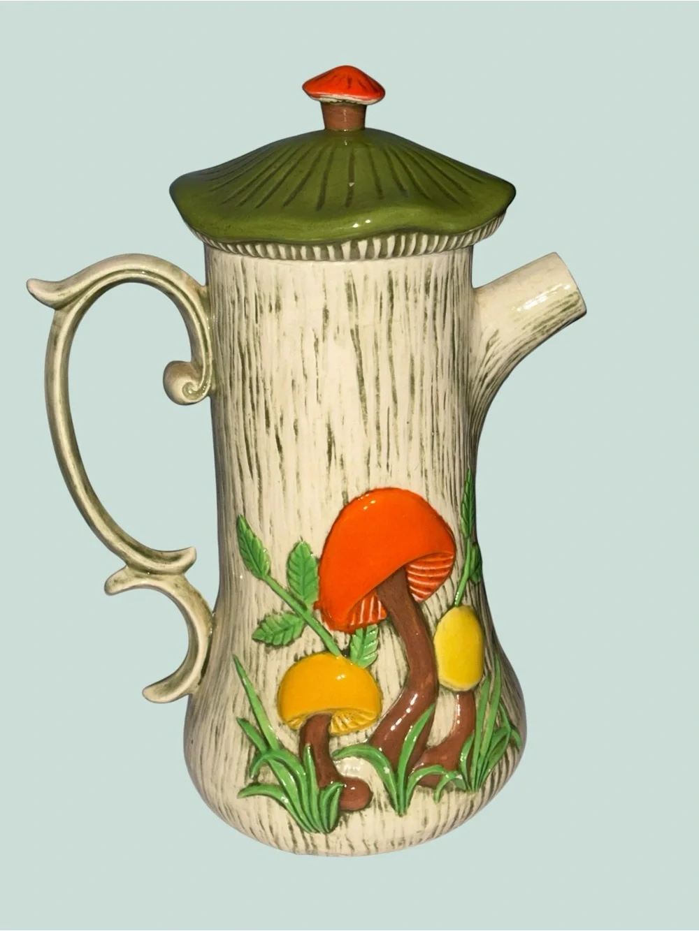 Vintage MCM Arnel's Mushroom Themed Ceramic Coffee or Teapot & Matching Mug